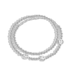 Dylam diseño creativo mujeres S925 plata cuerda elástica cadena con cuentas Smiley doble capa joyería brazalete pulsera