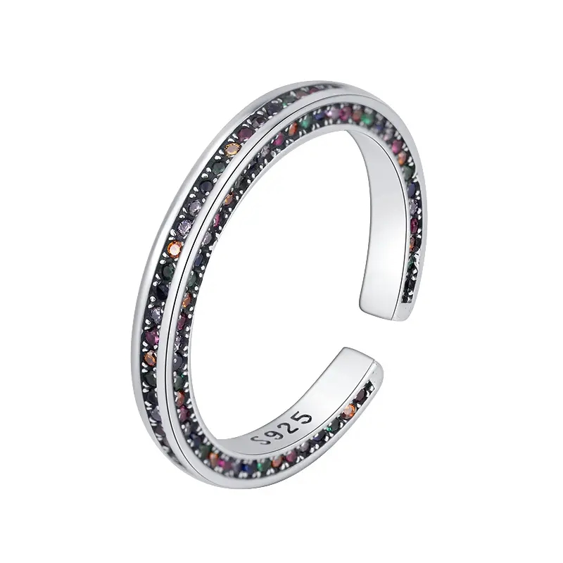 Gute Qualität echten Schmuck Ring 925 Sterling Silber Regenbogen Liebe Zirkon Ring Verstellbarer Ring Herz Fine Jewelry Frauen Geschenk