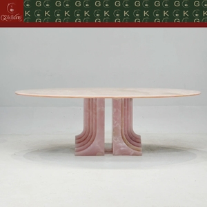 <span class=keywords><strong>Mesa</strong></span> de Comedor Ovalada de Mármol Rosa Suave de <span class=keywords><strong>Alta</strong></span> Gama GOLDKING para Hotel, Diseño de Diseñador, Uso en Sala de Exposiciones, con Pedestal Doble de Mármol Esculpido, OEM ODM - Product Image 2