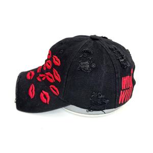 Venta al por mayor de lujo Vintage personalizado en blanco Unisex 100% algodón liso 6 paneles rayas Rojo labio deporte <span class=keywords><strong>gorra</strong></span> de béisbol - Product Image 2