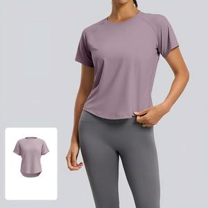 Wholesale Plus Size Women Mesh <b>Back</b> Vent Yoga Shirts Quick Dry Raglan Short Sleeve Breathable Curved Hem Athletic Workout Tops - Product Image 1