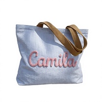 Sac de plage en seersucker personnalisé avec nom, cadeau personnalisé pour demoiselle d'honneur, sac à bandoulière rayé d'été pour enterrement de vie de jeune fille, voyage entre filles