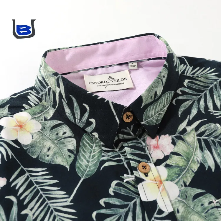 Custom designer plus size digital printed hawaiian style flower print mans beach shirts wear cotton spandex men's shirts