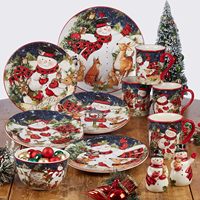 Assiettes à dîner rondes modernes certifiées internationales, motif bonhomme de neige de Noël, multicolores, 11 pouces, lot de 4