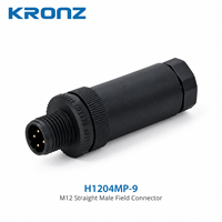 Connecteur circulaire de capteur KRONZ M12 à 4 broches, codé A, assemblable sur site, PG9, tout plastique, mâle, étanche IP67