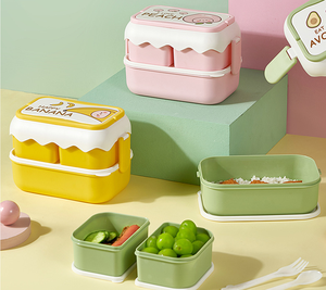 2.5 lít nhựa 2 lớp xếp chồng lên nhau Bento Hộp Ăn Trưa <span class=keywords><strong>container</strong></span> thực phẩm cho các trường học trẻ em với thiết lập dao kéo - Product Image 4