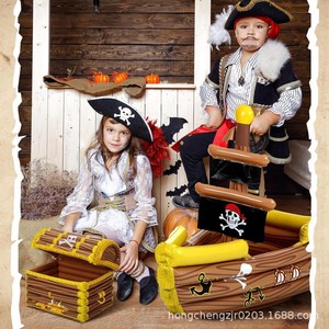 PVC Pirate Ship Halloween Decoration Treasure Chest Game Supplies Party Theme Indoor Coffee Brown 99*83.8CM - Product Image 1