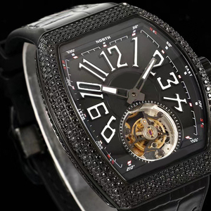 Reloj Mecánico Tourbillon con Forma de Barril, Negro, con Diamantes, Unisex, de Alta Calidad, con Incrustaciones de Diamantes, Automático, Resistente al Agua, con Cristal de Zafiro - Product Image 2