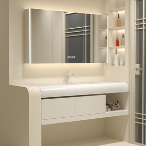 Combinación de mueble de baño sencillo, mueble de lavabo color crema, lavabo - Product Image 4