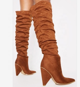 Fashion High Heels <b>Boots</b> Pointed Toe Slip-on Women Shoes Knee High <b>Boots</b> Solid Spike Heels Long <b>Boots</b> for Women - Product Image 2