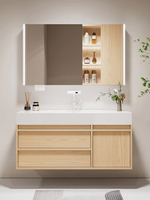 Armoire de salle de bain murale vintage jaune de 32 pouces avec grille en bois moderne luxueuse, lavabo en pierre et armoire miroir