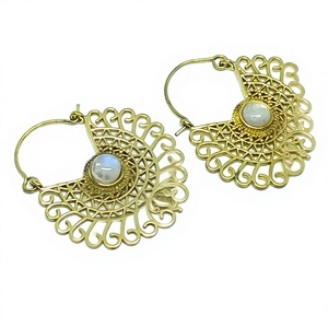 Women's Boho Brass Earring with Moonstone Hoop Gift for Parties <b>Weddings</b> or Engagements - Product Image 2