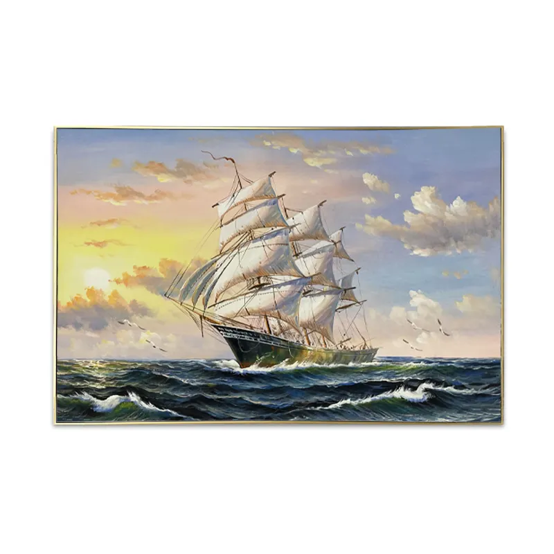 ภาพวาดแอบสแตรกต์บนผ้าใบแคนวาสรูปเรือใบทะเลทันสมัยตกแต่งบ้าน