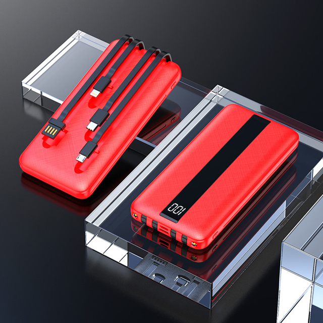 High Capacity Power Bank 10000mah With 4 Cables Mobile Phone Fast Charging Portable Charger USB Powerbank