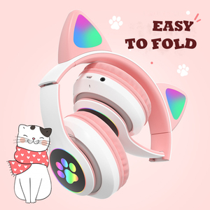 Auriculares <span class=keywords><strong>inalámbricos</strong></span> con forma de oreja de gato y micrófono, <span class=keywords><strong>cascos</strong></span> de graves estéreo con luz luminosa azul para niños y niñas, para videojuegos, PC, teléfono - Product Image 6
