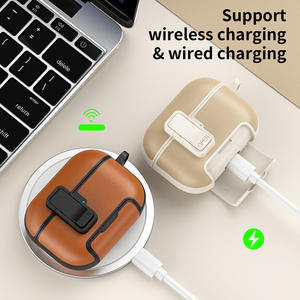 Funda de Cuero con Soporte Magnético Creativo para <span class=keywords><strong>AirPods</strong></span> Pro 3, Funda Protectora para Auriculares Inalámbricos, Funda de <span class=keywords><strong>Carga</strong></span> para Auriculares, Color Marrón para Hombre - Product Image 3