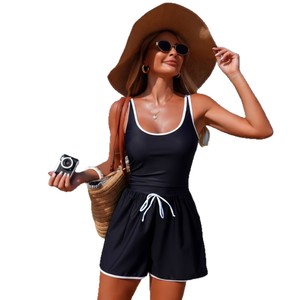 ชุดว่ายน้ำวันพีซสำหรับผู้หญิง สีพื้น สปอร์ต สไตล์เรียบร้อย แห้งเร็ว ชุดบิกินี่ สำหรับกีฬาทางน้ำชายหาด - Product Image 5