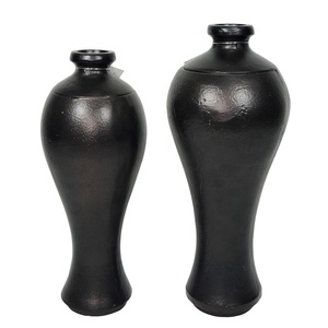 Artesign Dark Grey Aluminium Flower Pot Set of 2 Modern Handmade Eco-Friendly Tabletop <b>Vase</b> Home Office Decor Made in India - Product Image 1