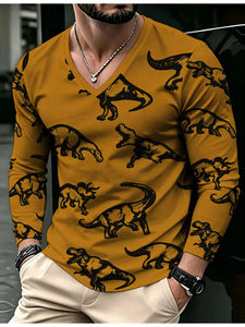 T-shirt à manches longues pour homme, col en V, imprimé Los Angeles, color block, rayures, respirant, décontracté, usage quotidien, vente en gros, GSM non spécifié - Product Image 5