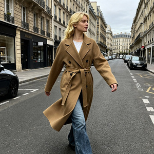 Manteau en Laine Double Boutonnage Jancoco à Revers Crantés et Ceinture pour Femme – Collection Automne Hiver – Vente en Gros – Tendance Mode - Product Image 1
