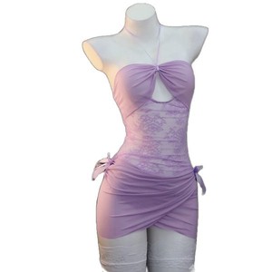 Camisón Halter de Encaje Morado para Mujer Golden Shuttle, Lencería Sexy Ajustada 8149 - Product Image 5