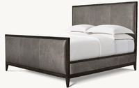 Lit mural king-size en chêne massif de luxe avec baldaquin en tissu, design européen, lit plateforme