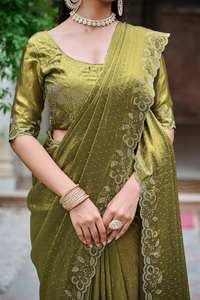 Sari en soie traditionnel de qualité supérieure avec broderie de sequins de 5 mm, manches de chemisier, séchage rapide, toutes saisons, pour mariages et occasions festives - Product Image 5