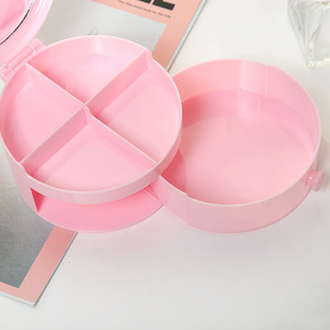 Circular Double Layer Storage <b>Box</b> With Mirror Compartment Jewelry Organizer Pink Blue <b>Red</b> 1L Cosmetic Case - Product Image 2