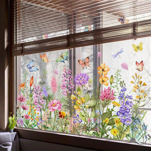 Colorful Eco-friendly Flower Bouquet Reusable Detachable Waterproof <b>Plastic</b> <b>Window</b> Sticker UV Printed Glossy Surface for Home - Product Image 1