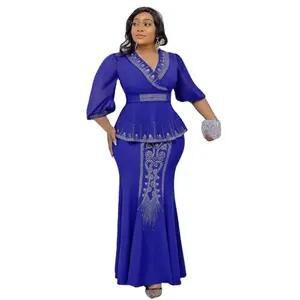Zarif afrika Mermaid elbiseler kadın şifon iki adet kılıf uzun artı boyutu resmi akşam balo kıyafetleri