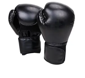 Guantes de boxeo de alta calidad para adultos, color negro, 12oz, profesional, con cordones, de cuero, logo personalizado