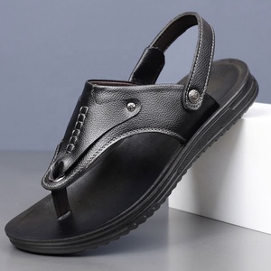 Sandales d'été décontractées pour hommes en cuir véritable à bout ouvert, motif léopard, antidérapantes et confortables, à enfiler - Product Image 2