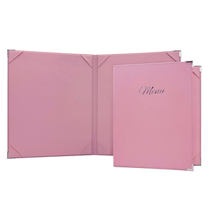 Fournisseur professionnel de porte-menus en cuir rose A4, porte-menus en cuir 4 pages, dossiers de menus pour restaurant - Product Image 1