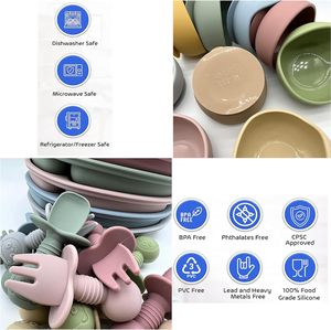 Customized Silicone <b>Kids</b> Dining Set with Cartoon Pattern Bibs Spoon Fork <b>Cup</b> Suction Plate Bowl for Baby Feeding - Product Image 5