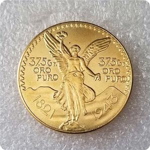 Réplique de pièce de monnaie mexicaine ancienne de <span class=keywords><strong>50</strong></span> <span class=keywords><strong>pesos</strong></span> en laiton plaqué or, reproduction de pièce de monnaie plaquée or, souvenir du Mexique, 1821-1947 - Product Image 3