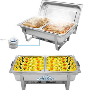 Plat de maintien au chaud rectangulaire en acier inoxydable indien avec brûleur à combustible, économique pour mariages - Product Image 5