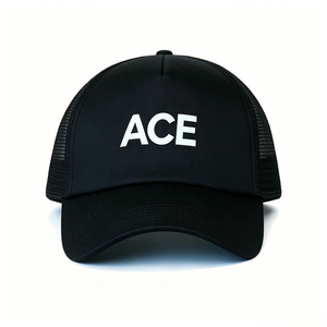 Casquette Trucker en Maille Noire Personnalisée avec Logo ACE, Visière Courbe, 5 Panneaux, Unisexe, Polyester, Partie Avant en Maille Respirante, Dos Ajustable - Product Image 6