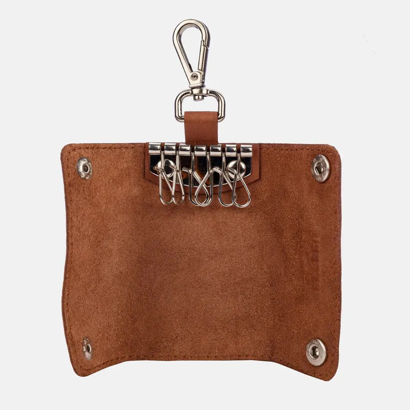 Popular Leather Key Chain Holder Wallet Case Organizer 6 Hooks Button Closure Portable Leather Key Chain Holder