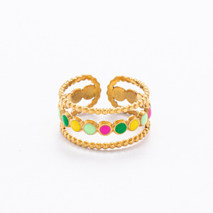Fashion <b>Rings</b> Flower Shape <b>Open</b> Design Women's Party Jewelry Gold Plated Colorful Inlay Style - Product Image 4