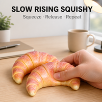 Jouet Squishy en forme de Croissant, à remontée lente, avec couches feuilletées courbées et motif orange, anti-stress, à presser et à revenir à sa forme d'origine, compagnon de bureau