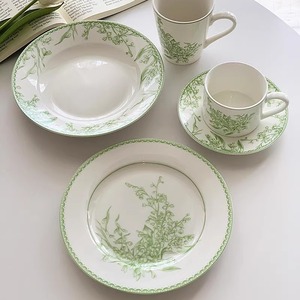 Wholesale ins light luxury pastoral green Lily of the valley printed ceramic tableware mug coffee cup Western plate - Product Image 1