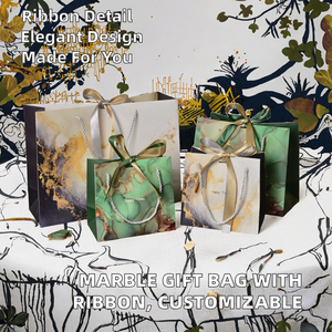Bolsas de Regalo de Papel con Diseño de Mármol de Lujo, Bolsas de Compras con Cinta de Raso para Envolver Regalos de Cumpleaños - Product Image 2