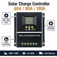 Contrôleur de charge solaire 60A 80A 100A 12V 24V 36V 48V avec écran LCD automatique pour système solaire hors réseau, vente en gros OEM direct usine