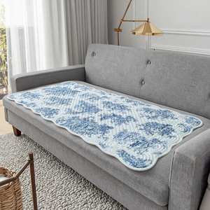 PANDA HOME Alfombra Seccional Acolchada Clásica Azul y Blanca, con Diseño Floral Vintage, de Tela de Algodón Fresca, Antideslizante, Antiestática y Lavable - Product Image 5