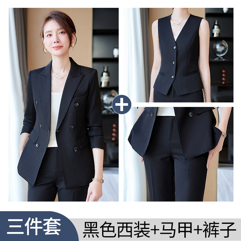 Black suit vest and slim-fit trousers