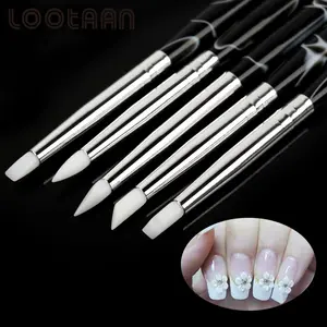 Lootaan Silicone Head Nail Art Sculpture Pen Acrylic Nail Tools 5pcs/set Dotting Brushes Manicure Set 3D Image DIY