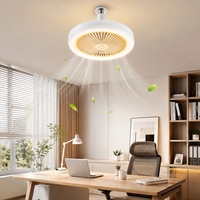 Ventilateur de plafond E27 silencieux avec télécommande, LED dimmable 3 couleurs 22W, 5 pales, design moderne pour chambre, salon, cuisine