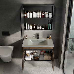 Light luxury <b>wall</b> mounted ceramic integrated basin fully enclosed intelligent storage <b>mirror</b> cabinet bathroom cabinet - Product Image 5