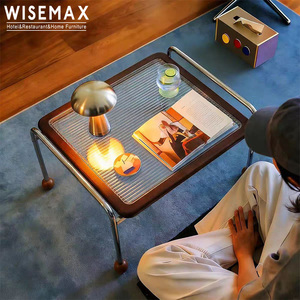 WISEMAX FURNITURE - Ensemble de tables basses rétro vintage <span class=keywords><strong>pour</strong></span> salon, avec plateau <span class=keywords><strong>en</strong></span> <span class=keywords><strong>verre</strong></span> et structure <span class=keywords><strong>en</strong></span> <span class=keywords><strong>bois</strong></span>, <span class=keywords><strong>table</strong></span> basse d'appoint <span class=keywords><strong>pour</strong></span> canapé - Product Image 4