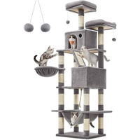 Arbre à chat de luxe en bois massif et durable, tour moderne pour chat avec 13 poteaux à gratter, emballage carton durable, jouets en sisal et plateformes de saut